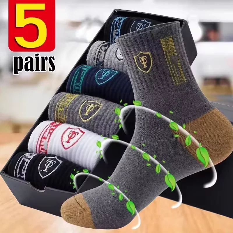 Mens Bamboo Socks 5Pack Breathable Cotton Blend MoistureWicking OdorResistant Dress Sport Crew Soc 5