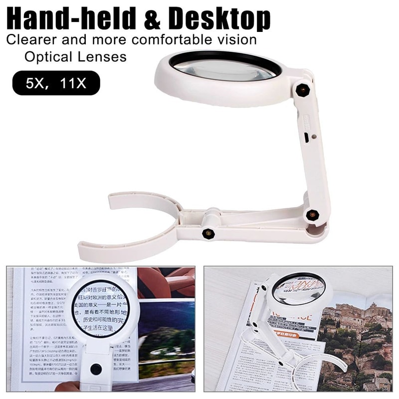 Foldable Lighted Magnifying Glass With Stand 5x11x Dual Lens For Reading Jewelry Appraisal 1