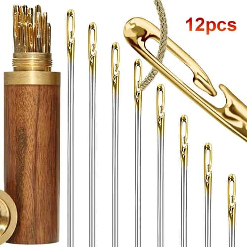 12pcs Self Threading Needles Set – Side-Threading Hand Sewing Needles in 3 Sizes