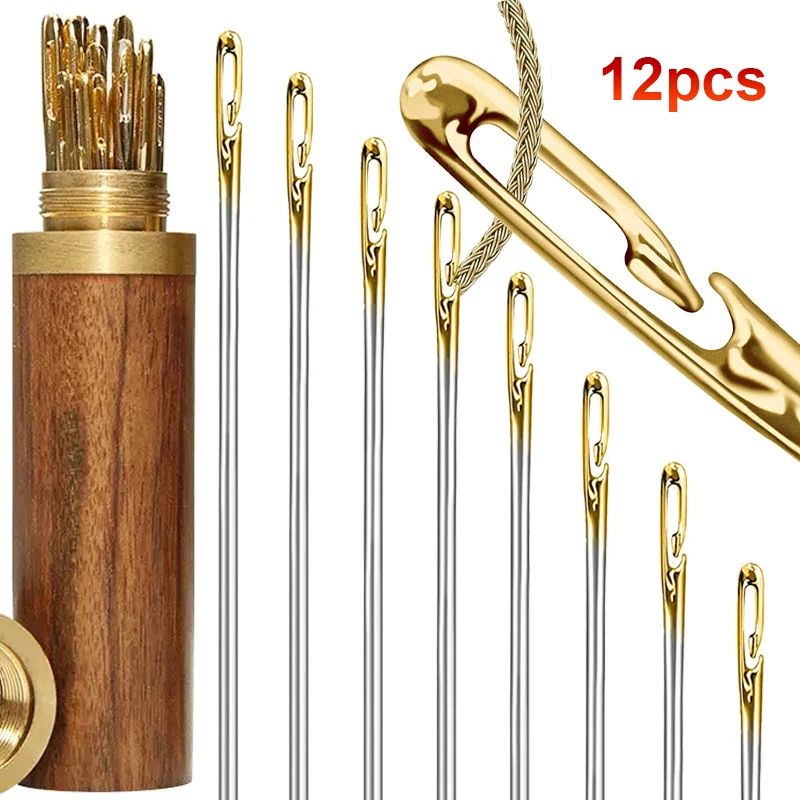12pcs Self Threading Needles Set SideThreading Hand Sewing Needles In 3 Sizes 0