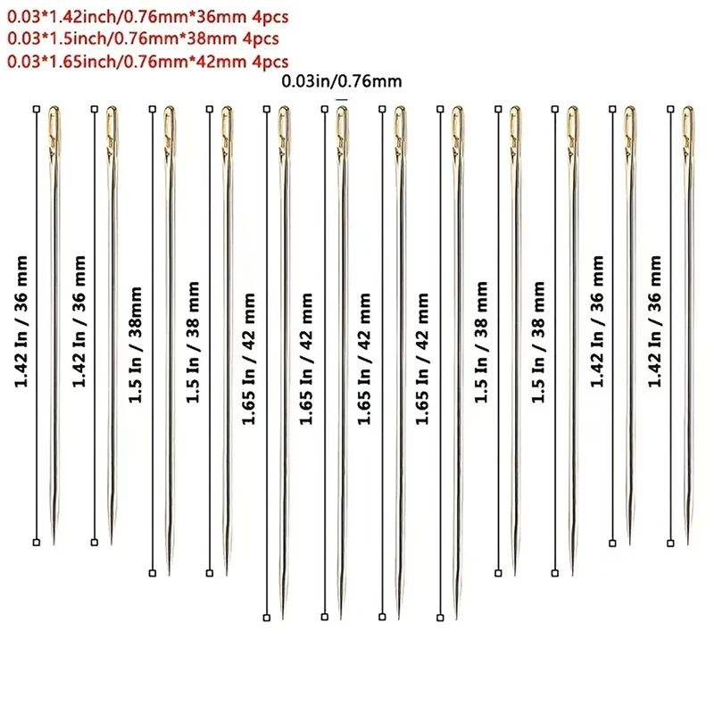12pcs Self Threading Needles Set SideThreading Hand Sewing Needles In 3 Sizes 4