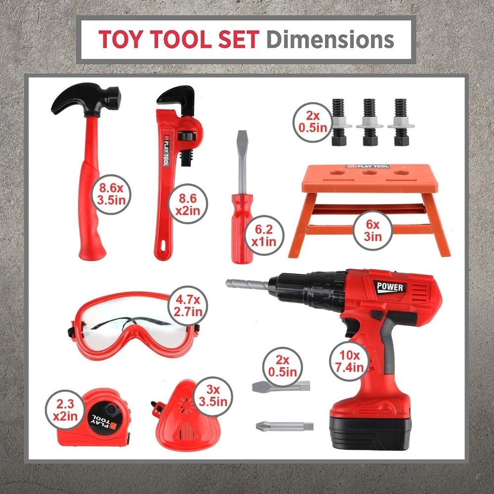 Kids Tool Set With Electric Toy Drill Pretend Play Tools Construction Kit For Toddlers 3