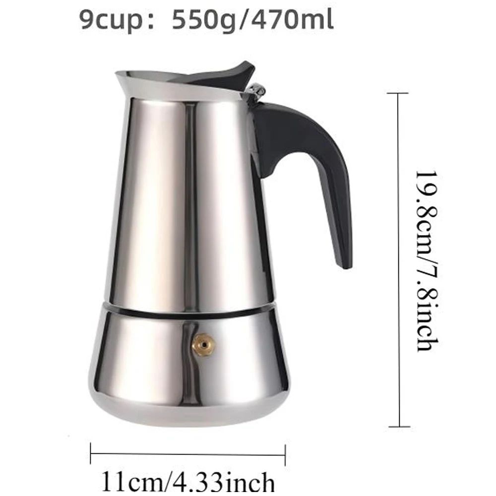 Stainless Steel Moka Pot 9 Cup Stovetop Espresso Maker 15 Oz Italian Coffee Maker For Gas Electric 9