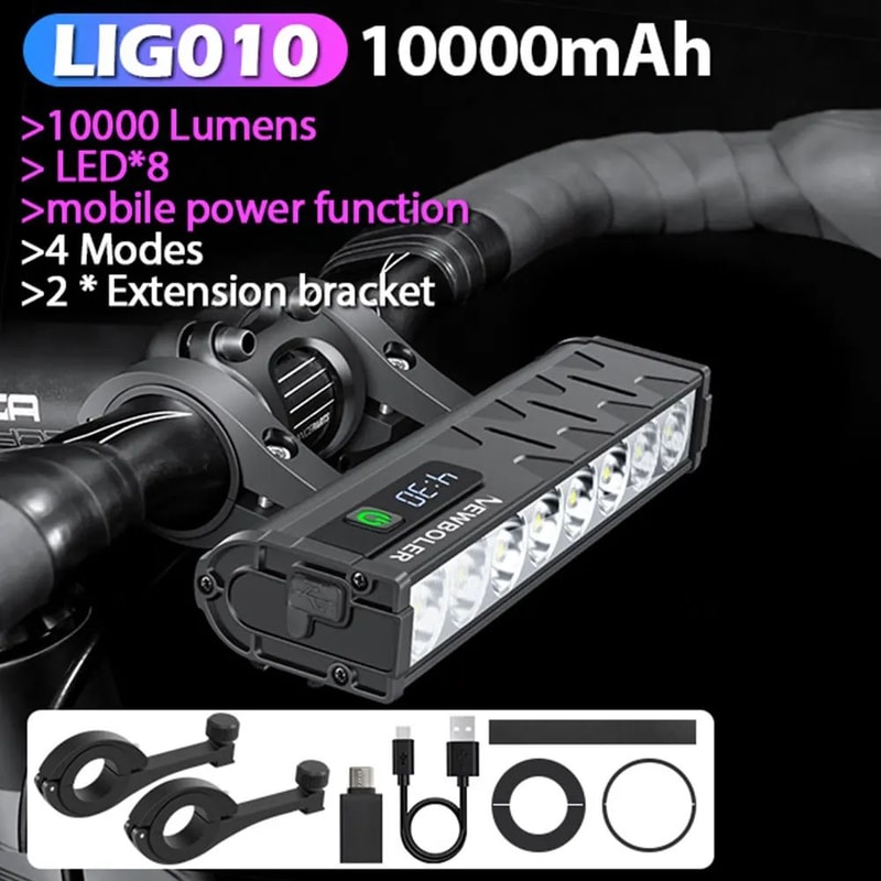 NEWBOLER 10000 Lumen Bike Light 10000mAh USB Rechargeable Waterproof Headlight 8