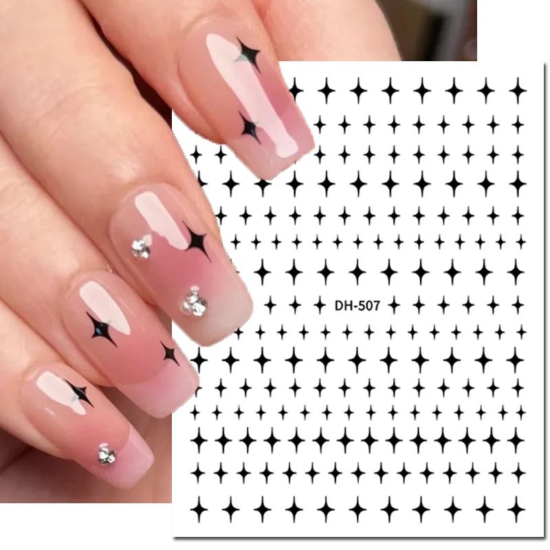 Romantic 3D Nail Art Stickers Set Self Adhesive Nail Decals For French Tips Hearts Stars Clouds 13