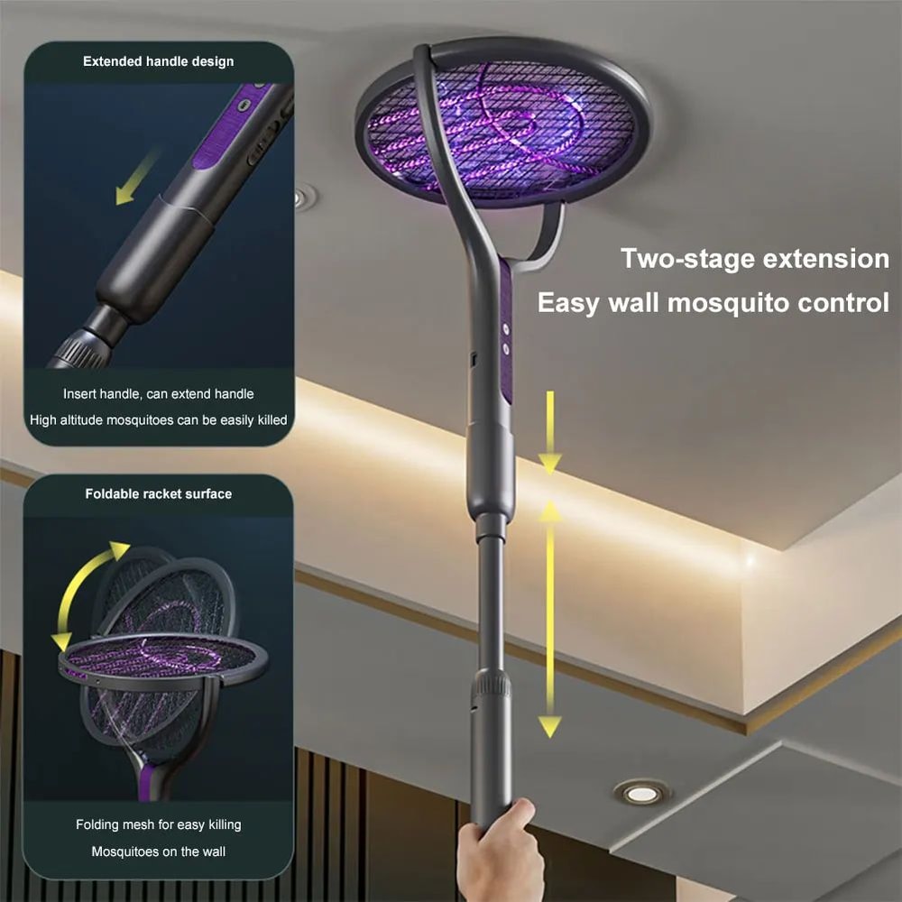 2in1 Rechargeable Mosquito Swatter And Trap Lamp For Home Electric Bug Zapper Racket 4