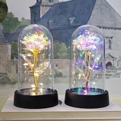 eternal rose in glass dome with led lights – romantic eternal rose gift night light for her