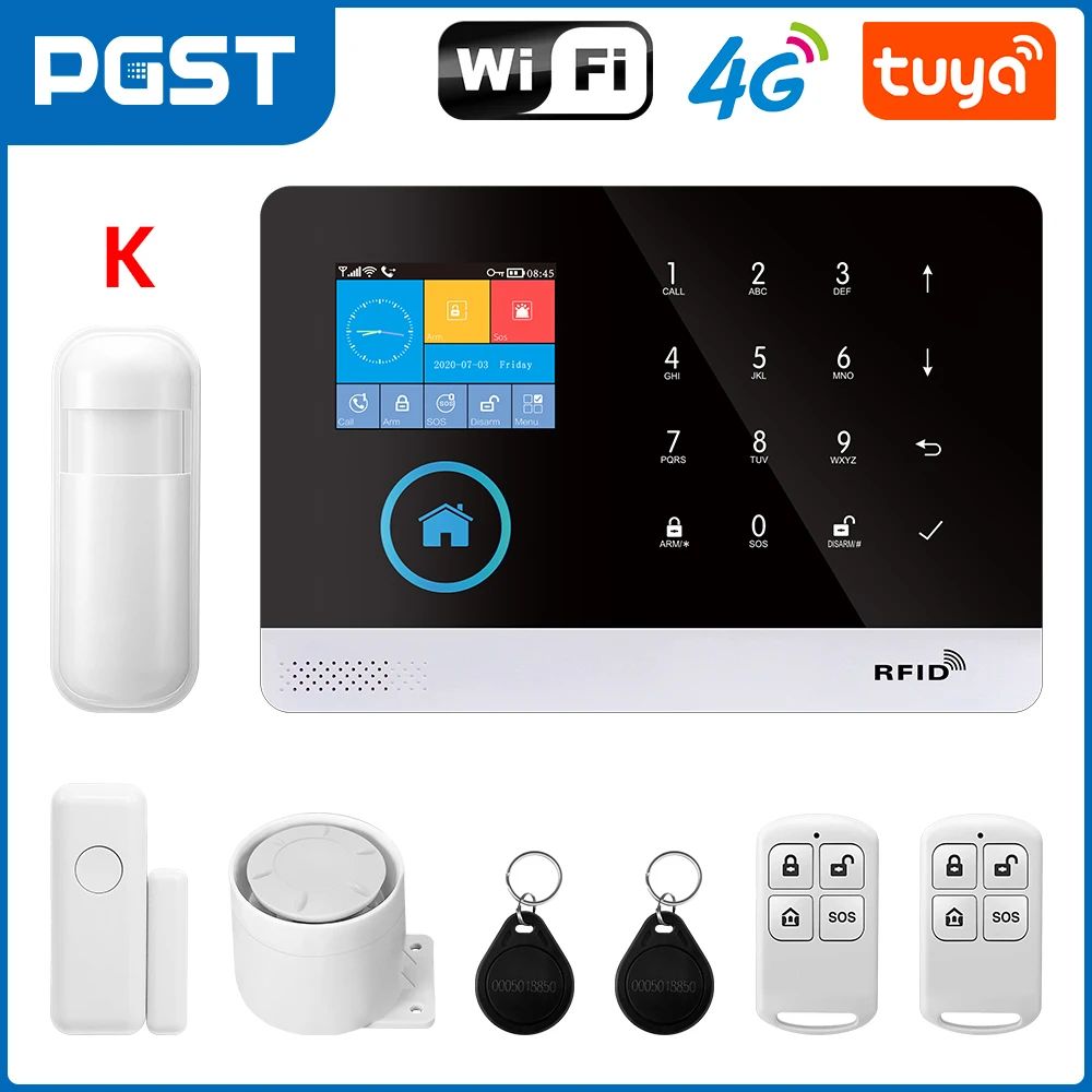 PGST 103 Wireless Home Security System With 4GWiFi App Control 24 Screen RFID PIR Motion 12