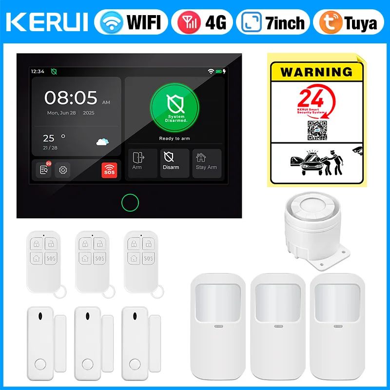 KERUI 7Inch Touchscreen 4G WiFi Alarm System With Tuya Smart Control For Home Apartment Security 8