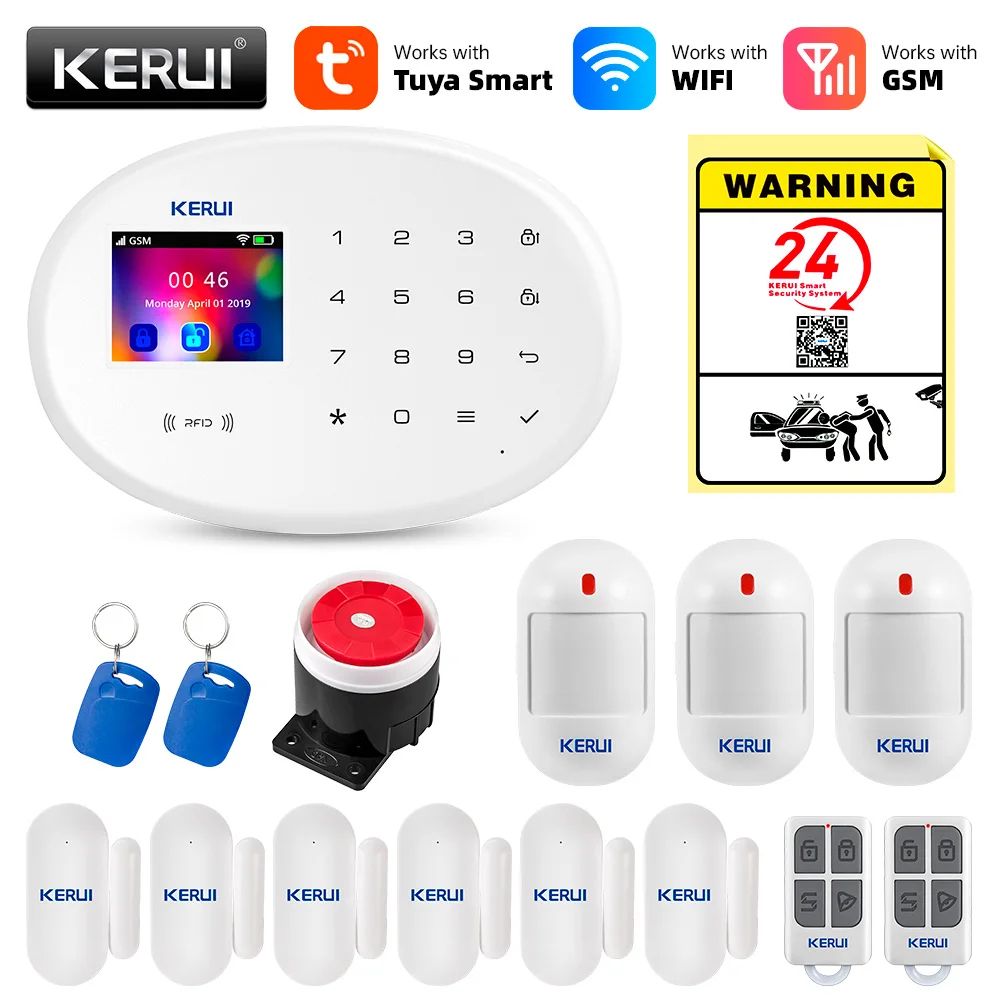 KERUI Tuya Wireless Home Security System Kit WiFi GSM Alarm System 433MHz With Motion Sensor 9