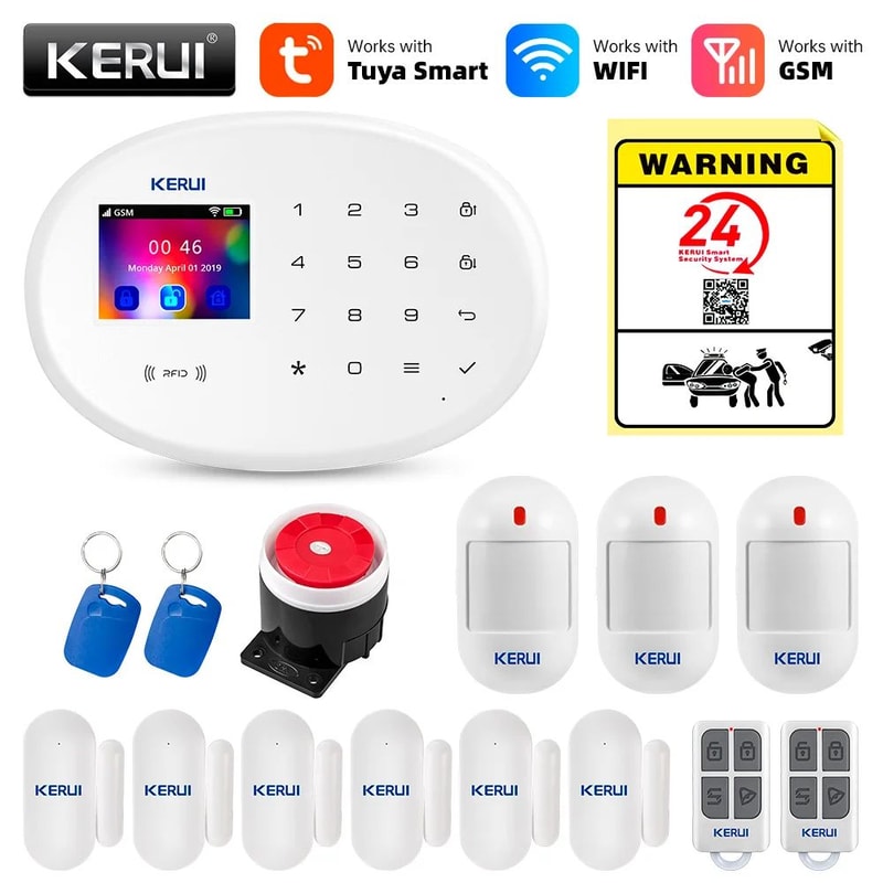KERUI Tuya Wireless Home Security System Kit WiFi GSM Alarm System 433MHz With Motion Sensor 9