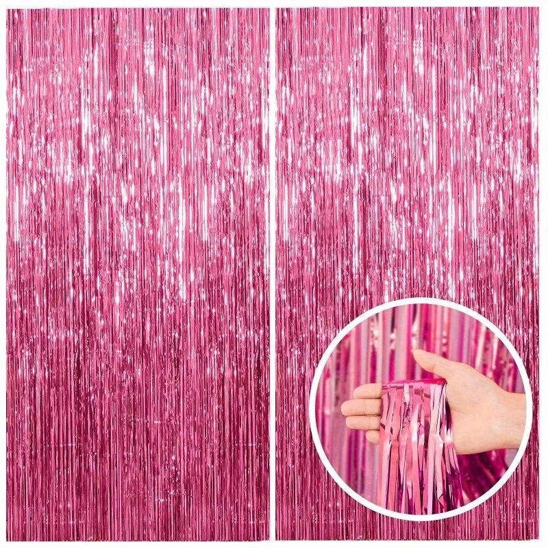 Pink Sparkle Rain Fringe Curtain Backdrop Set 13pcs For Photo Booth Parties 0