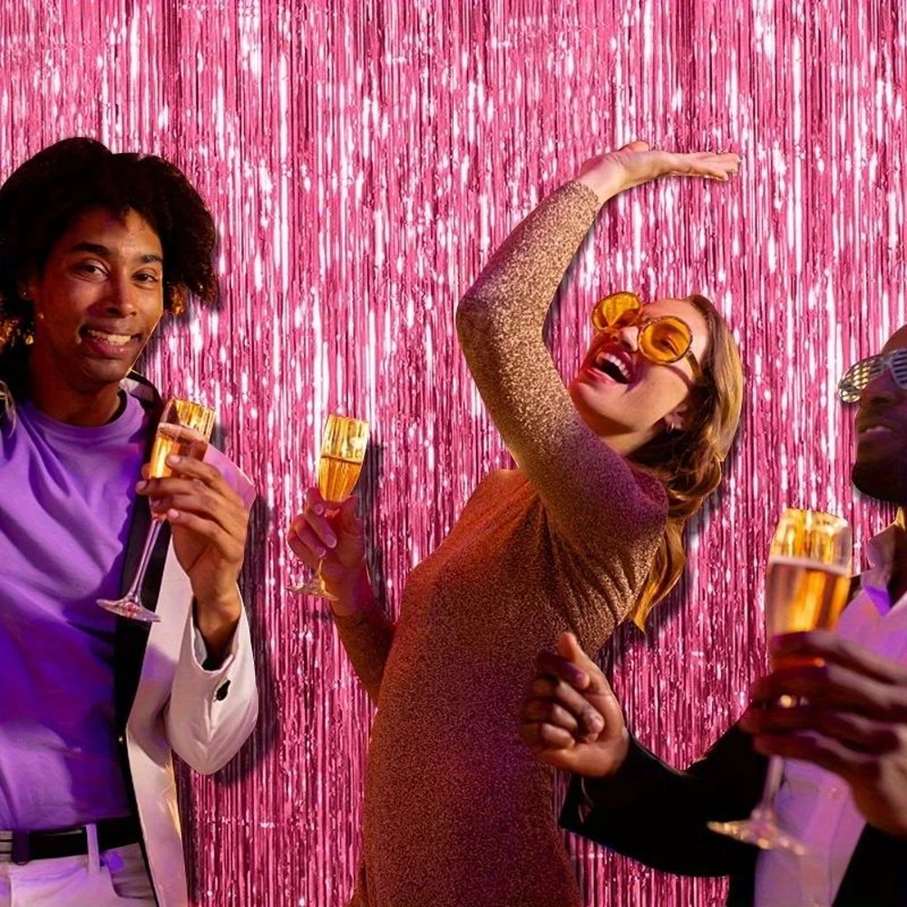 Pink Sparkle Rain Fringe Curtain Backdrop Set 13pcs For Photo Booth Parties 1