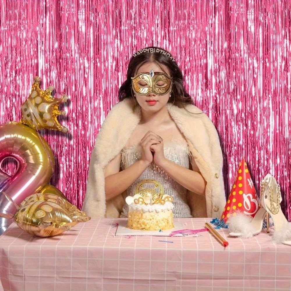 Pink Sparkle Rain Fringe Curtain Backdrop Set 13pcs For Photo Booth Parties 2