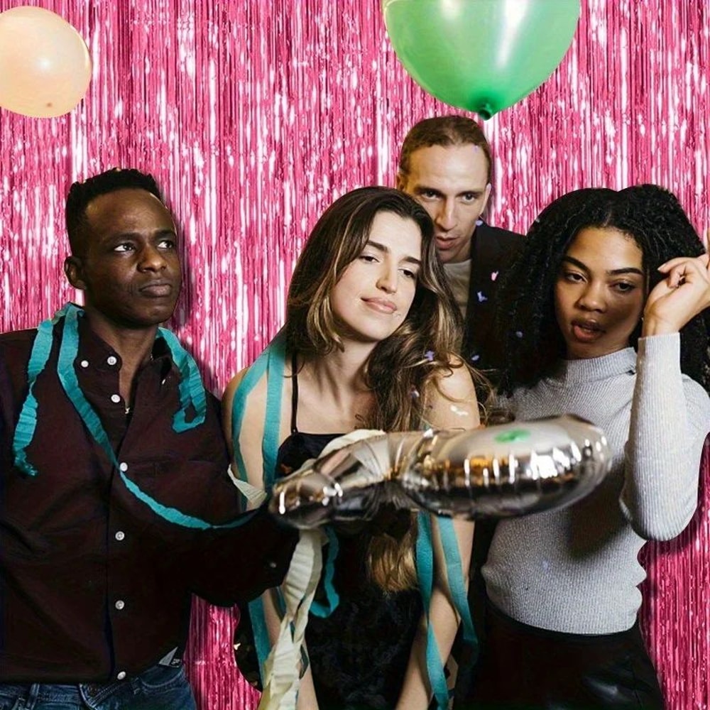 Pink Sparkle Rain Fringe Curtain Backdrop Set 13pcs For Photo Booth Parties 4