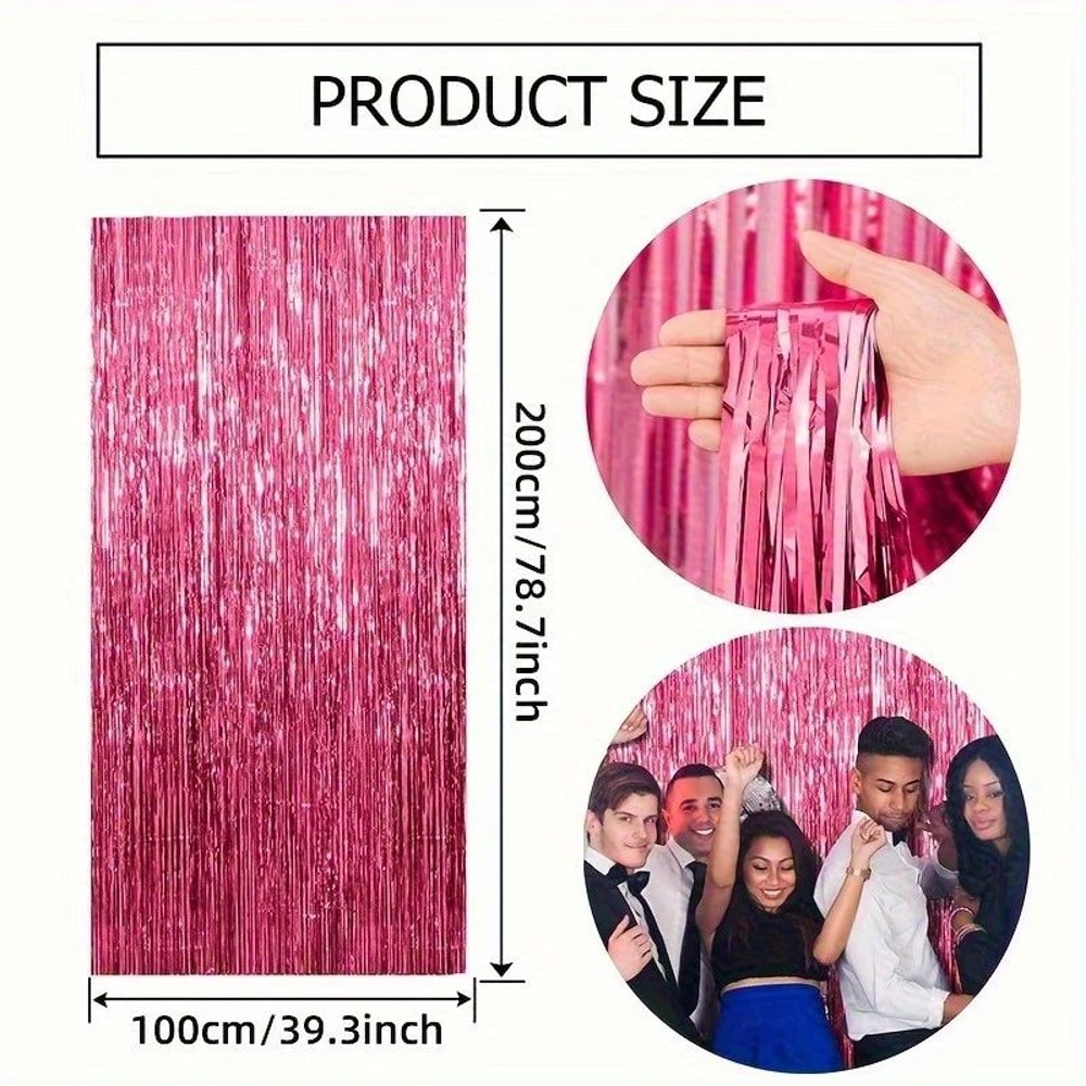 Pink Sparkle Rain Fringe Curtain Backdrop Set 13pcs For Photo Booth Parties 5