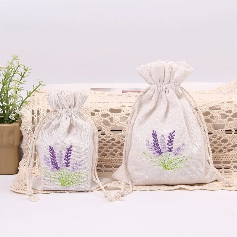 Lavender EmbroideryPrint LinenStyle Gift Bags 39 X 55 In For Wedding Favors Small Gift Packaging 1
