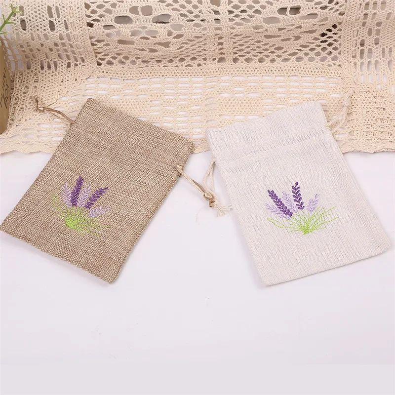 Lavender EmbroideryPrint LinenStyle Gift Bags 39 X 55 In For Wedding Favors Small Gift Packaging 3
