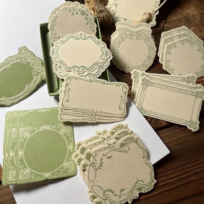 Vintage Embossed Sticky Notes Box 30pcs Thick Decorative Scrapbook Journaling Paper 0