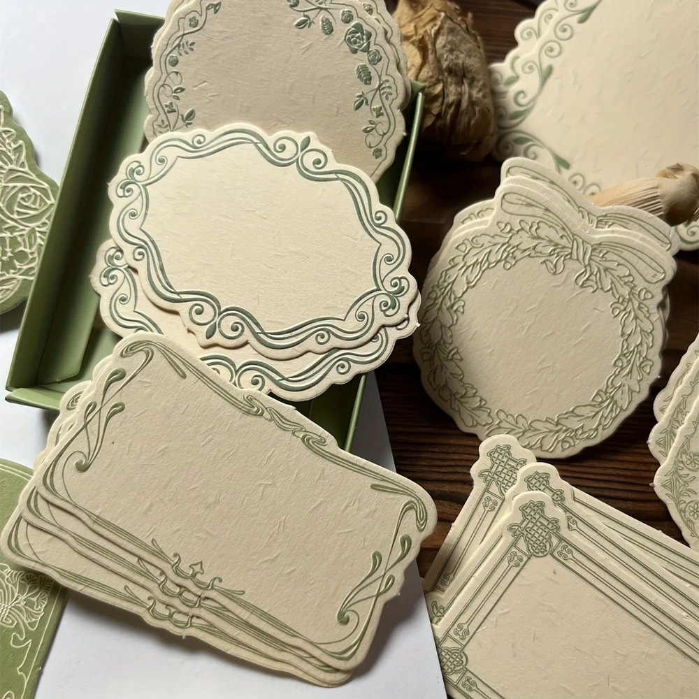 Vintage Embossed Sticky Notes Box 30pcs Thick Decorative Scrapbook Journaling Paper 1