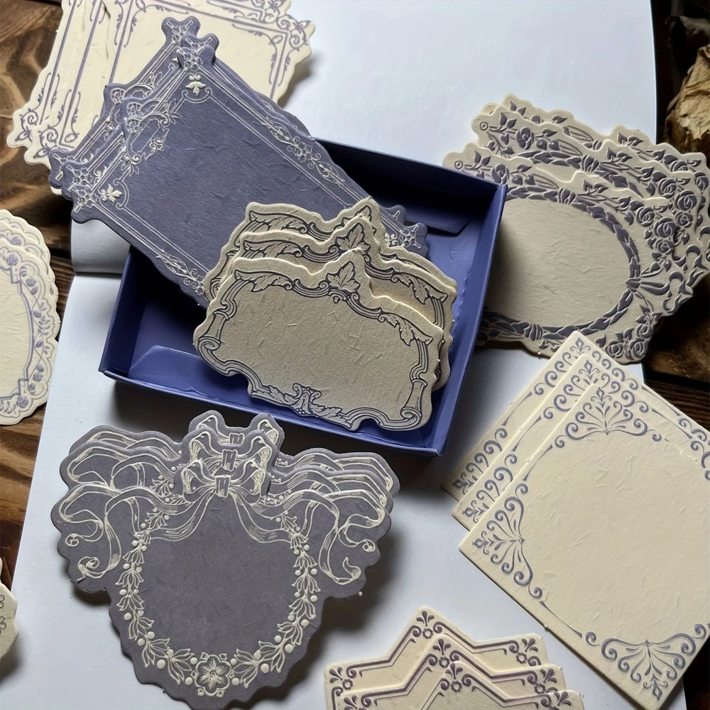 Vintage Embossed Sticky Notes Box 30pcs Thick Decorative Scrapbook Journaling Paper 2