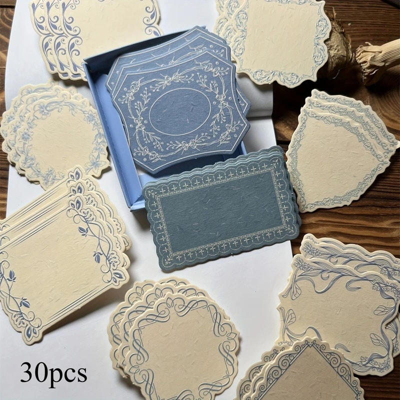 Vintage Embossed Sticky Notes Box 30pcs Thick Decorative Scrapbook Journaling Paper 7