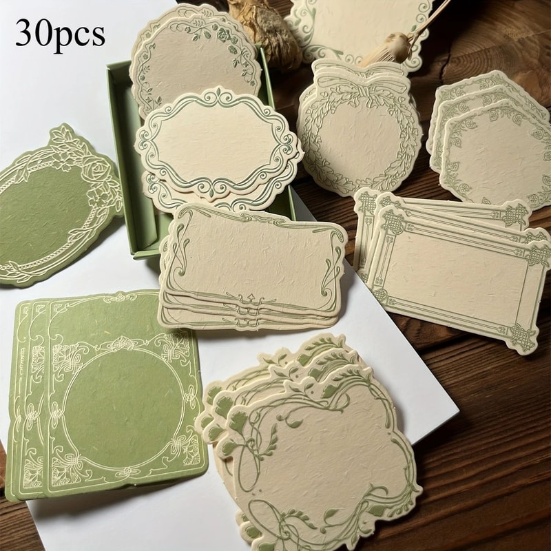 Vintage Embossed Sticky Notes Box 30pcs Thick Decorative Scrapbook Journaling Paper 9