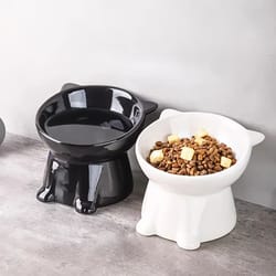 black & white cute cat food bowl - lightweight plastic pet bowl for cats & small dogs