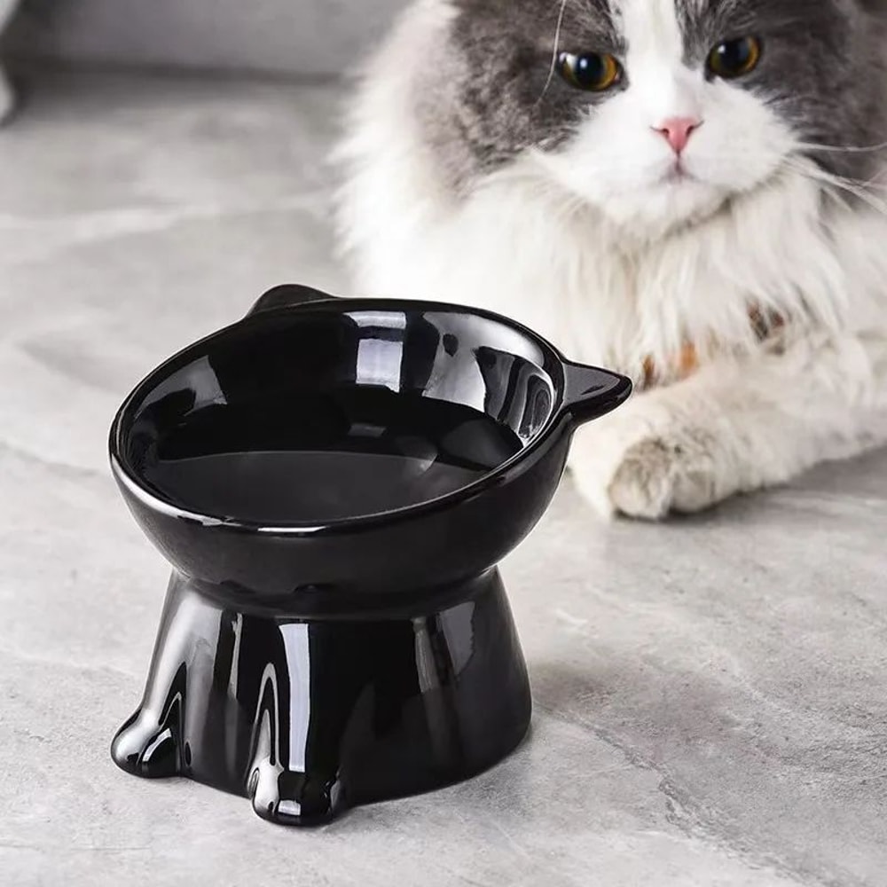 Black White Cute Cat Food Bowl Lightweight Plastic Pet Bowl For Cats Small Dogs 1