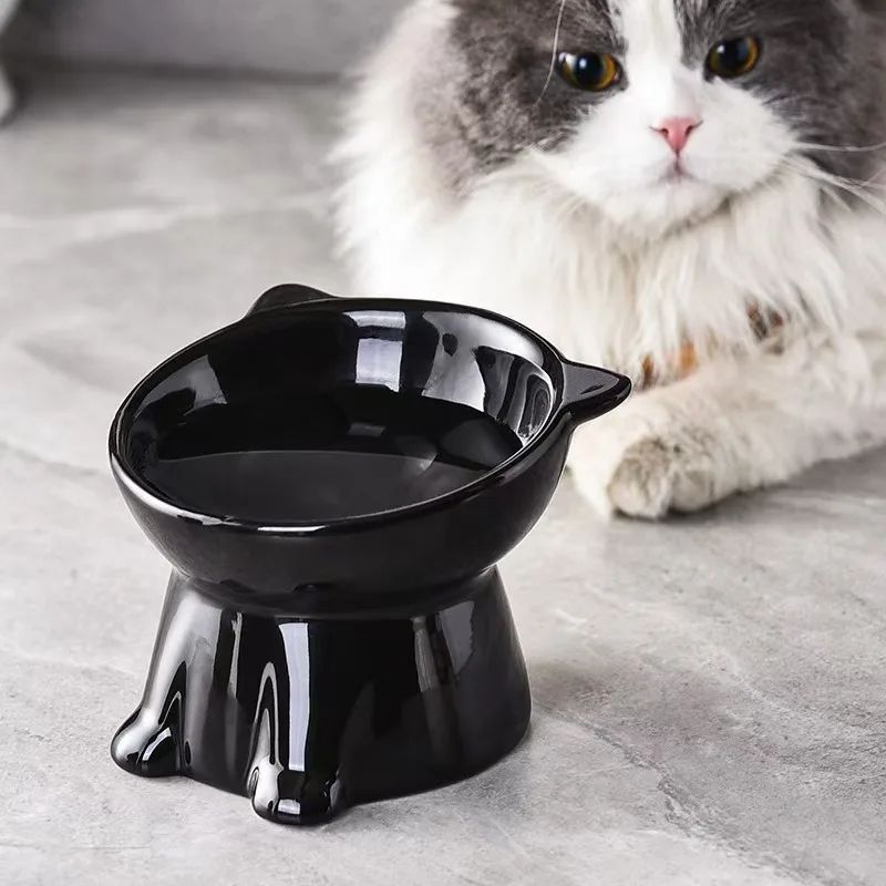 Black White Cute Cat Food Bowl Lightweight Plastic Pet Bowl For Cats Small Dogs 1