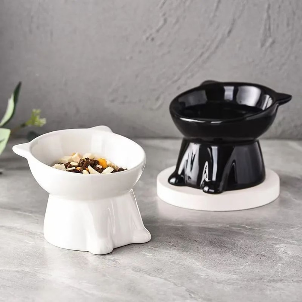 Black White Cute Cat Food Bowl Lightweight Plastic Pet Bowl For Cats Small Dogs 3