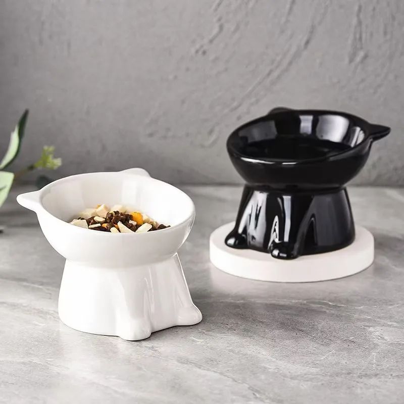 Black White Cute Cat Food Bowl Lightweight Plastic Pet Bowl For Cats Small Dogs 3