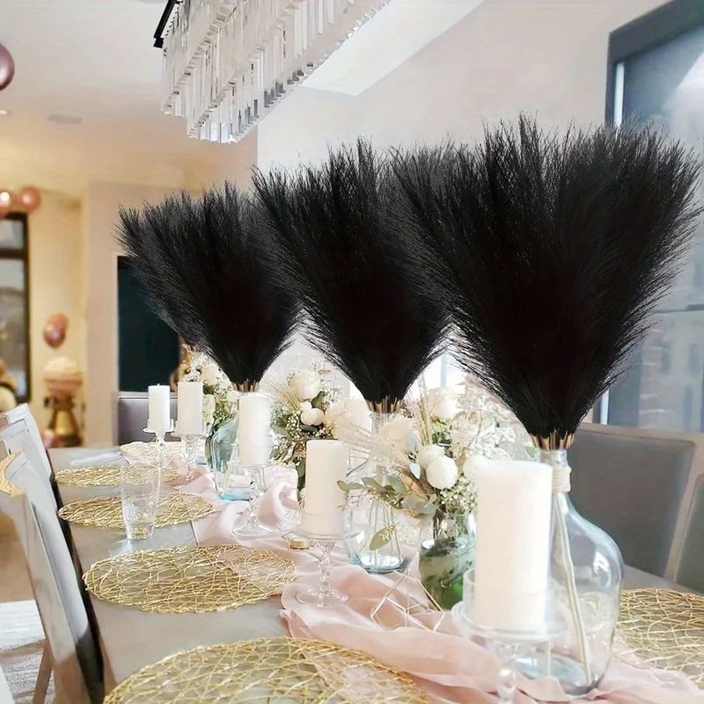 Boho Chic Faux Pampas Grass Decor Fluffy Black Vase Fillers 1020 Pcs 0