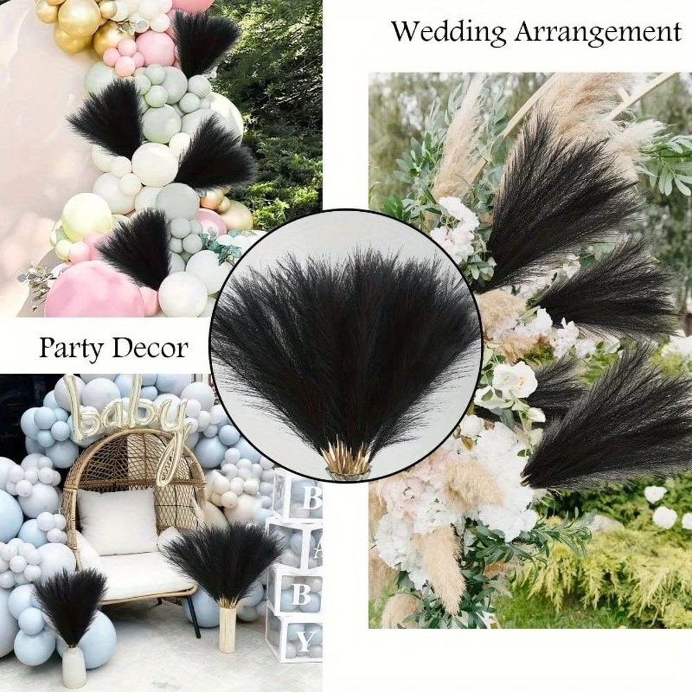 Boho Chic Faux Pampas Grass Decor Fluffy Black Vase Fillers 1020 Pcs 1