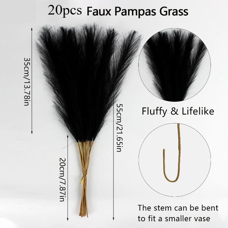 Boho Chic Faux Pampas Grass Decor Fluffy Black Vase Fillers 1020 Pcs 7