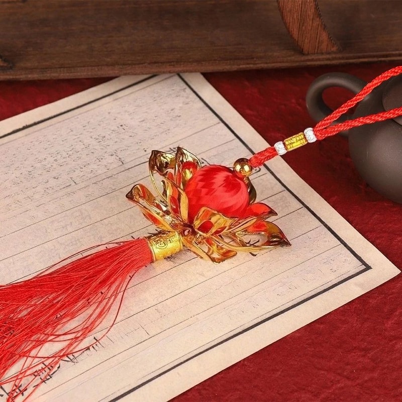 Chinese Lotus Flower Lantern Pendant With Red Tassel Chinese New Year Hanging Lantern Decor For Doo 4