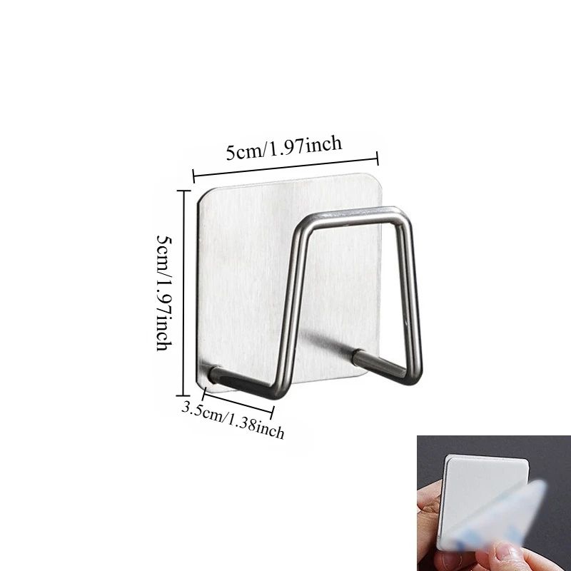 2Pack Stainless Steel Sink Sponge Rack Adhesive NoDrill InnerWall Organizer 5