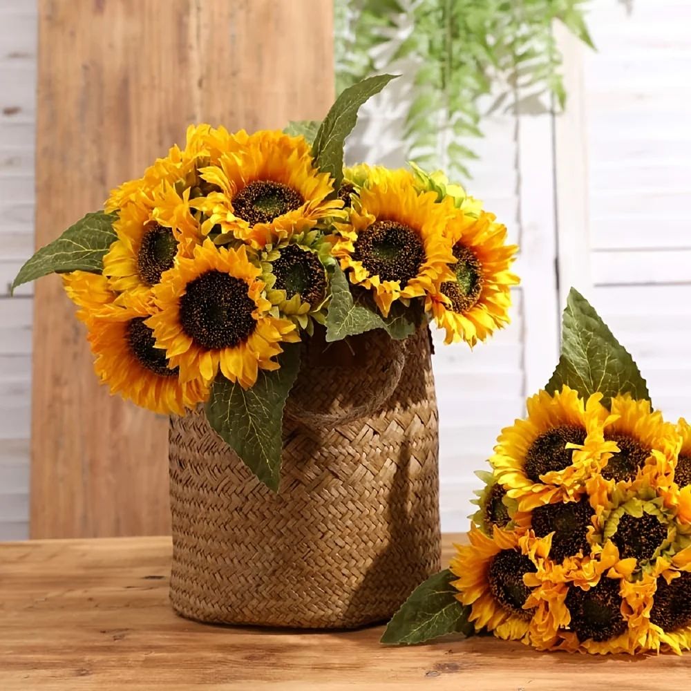 Lifelike Artificial Sunflowers Bouquet 6Piece Faux Sunflower Flowers For Indoor Outdoor Home Deco 0