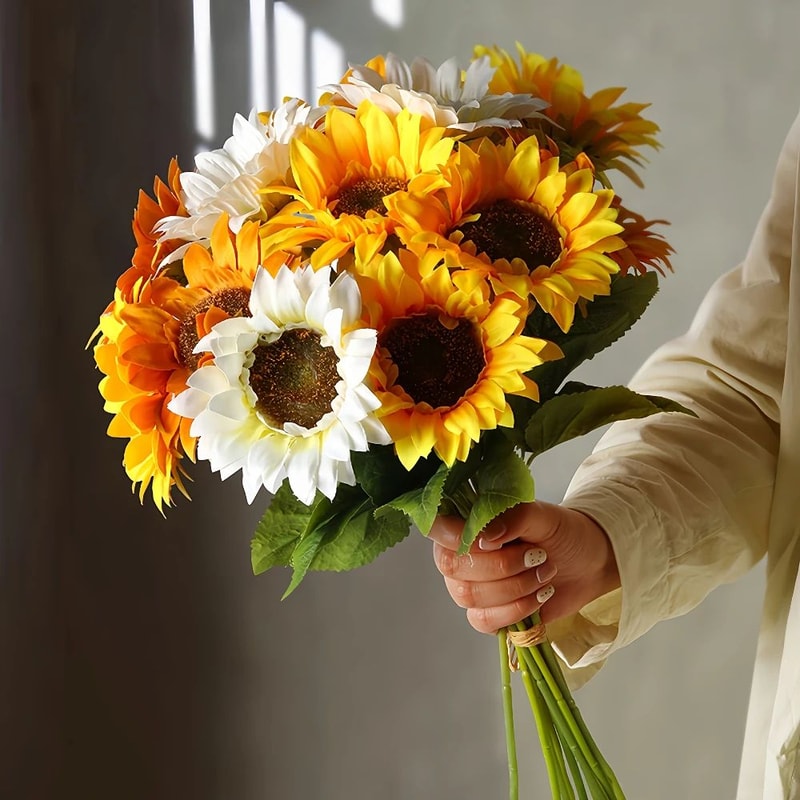 Lifelike Artificial Sunflowers Bouquet 6Piece Faux Sunflower Flowers For Indoor Outdoor Home Deco 1