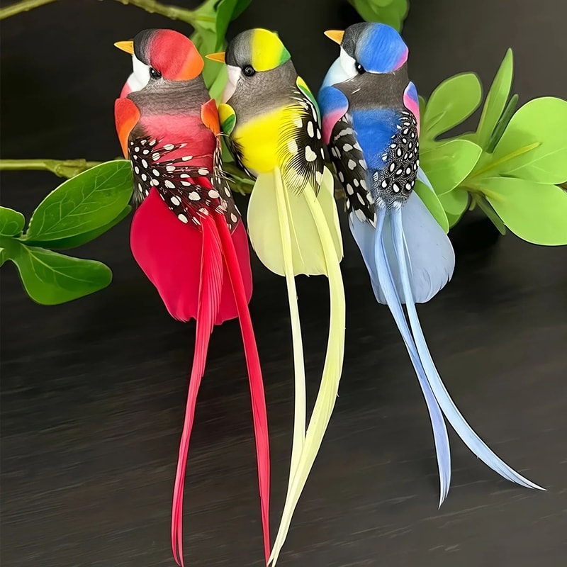 Vivid Feathered Artificial Bird Decorations 6Pack Colorful Garden Ornaments With Long Tails 3