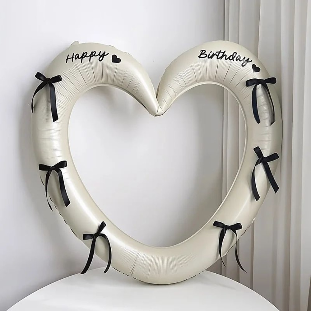 40Inch Hollow Heart Happy Birthday Balloon Set With Bow Foil Party Decor Photo Prop Kit 2