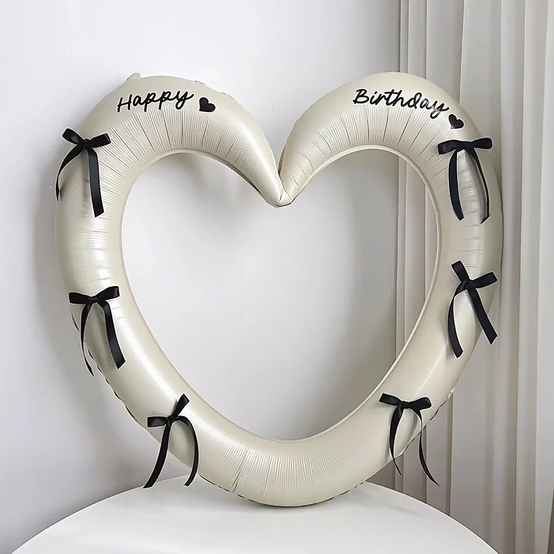 40Inch Hollow Heart Happy Birthday Balloon Set With Bow Foil Party Decor Photo Prop Kit 2