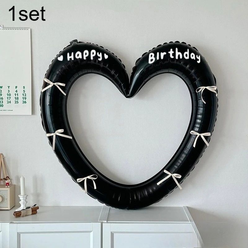 40Inch Hollow Heart Happy Birthday Balloon Set With Bow Foil Party Decor Photo Prop Kit 7