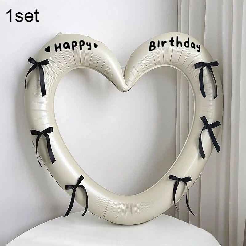 40Inch Hollow Heart Happy Birthday Balloon Set With Bow Foil Party Decor Photo Prop Kit 8