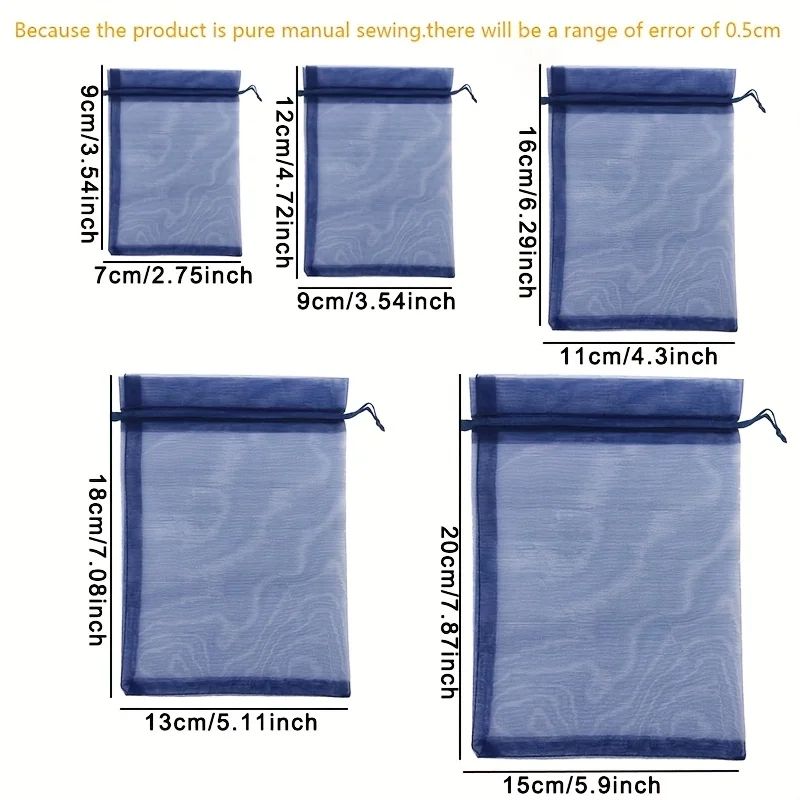 Navy Blue Organza Drawstring Gift Bags 50Pack Sheer Favor Pouches For Jewelry Treats 5