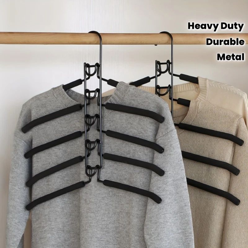 5in1 HeavyDuty Space Saving Hangers With NonSlip Foam MultiLayer Closet Organizer 0