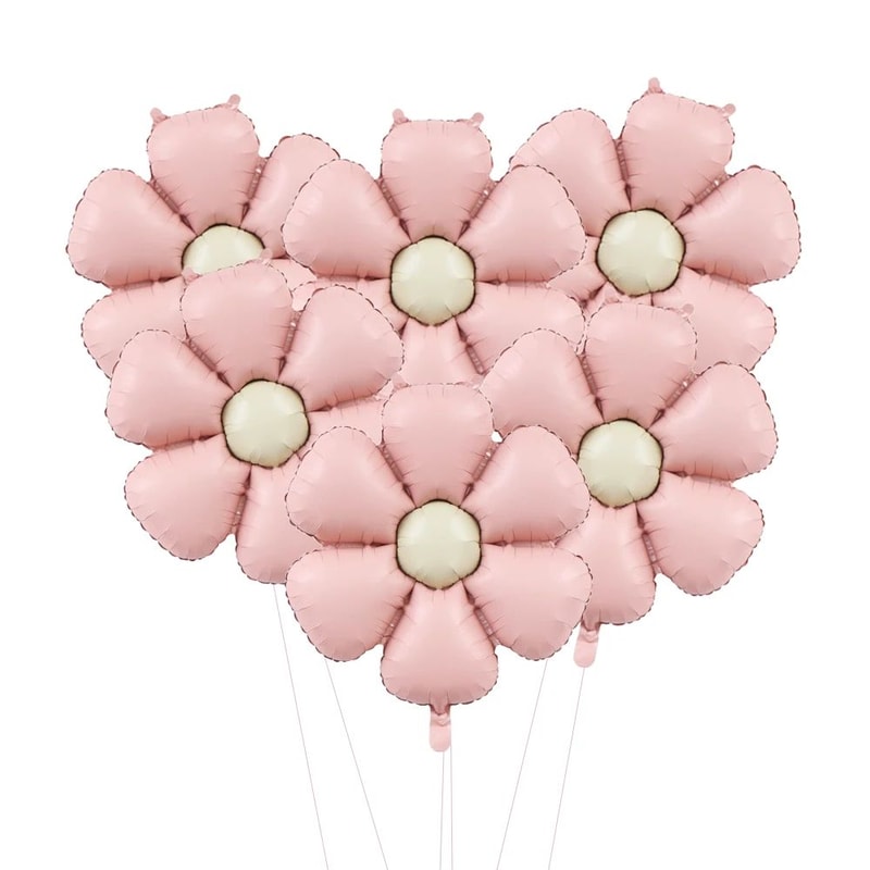 Matte Pink Daisy Foil Balloon Set 6pcs Large Party Decor For Baby Shower Birthdays 10