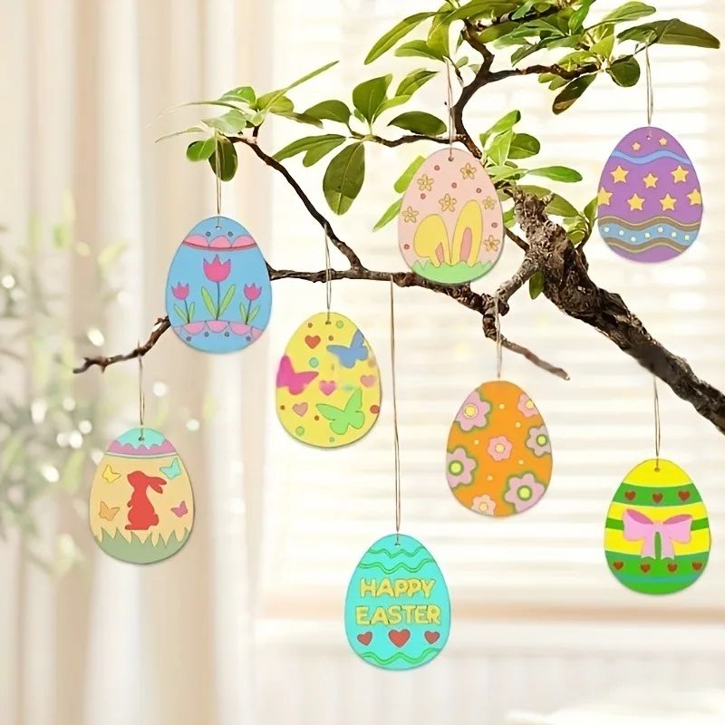Premium 24Piece DIY Wooden Easter Egg Cutouts Paintable Hanging Ornaments Wood Tags For Spring De 0