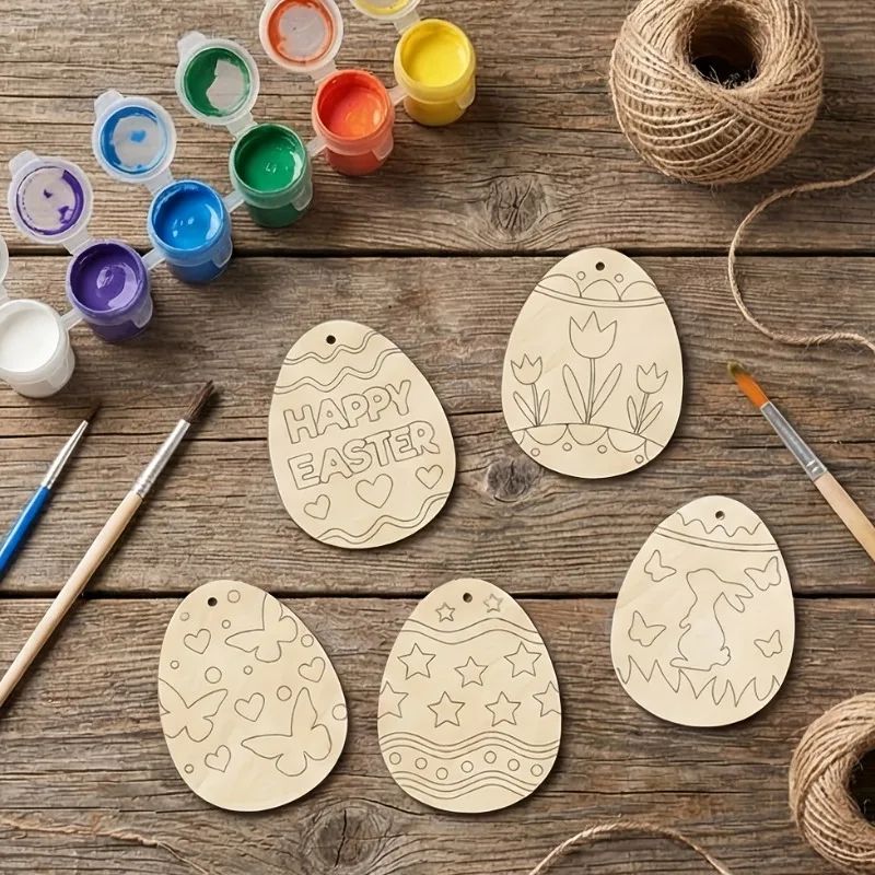 Premium 24Piece DIY Wooden Easter Egg Cutouts Paintable Hanging Ornaments Wood Tags For Spring De 3