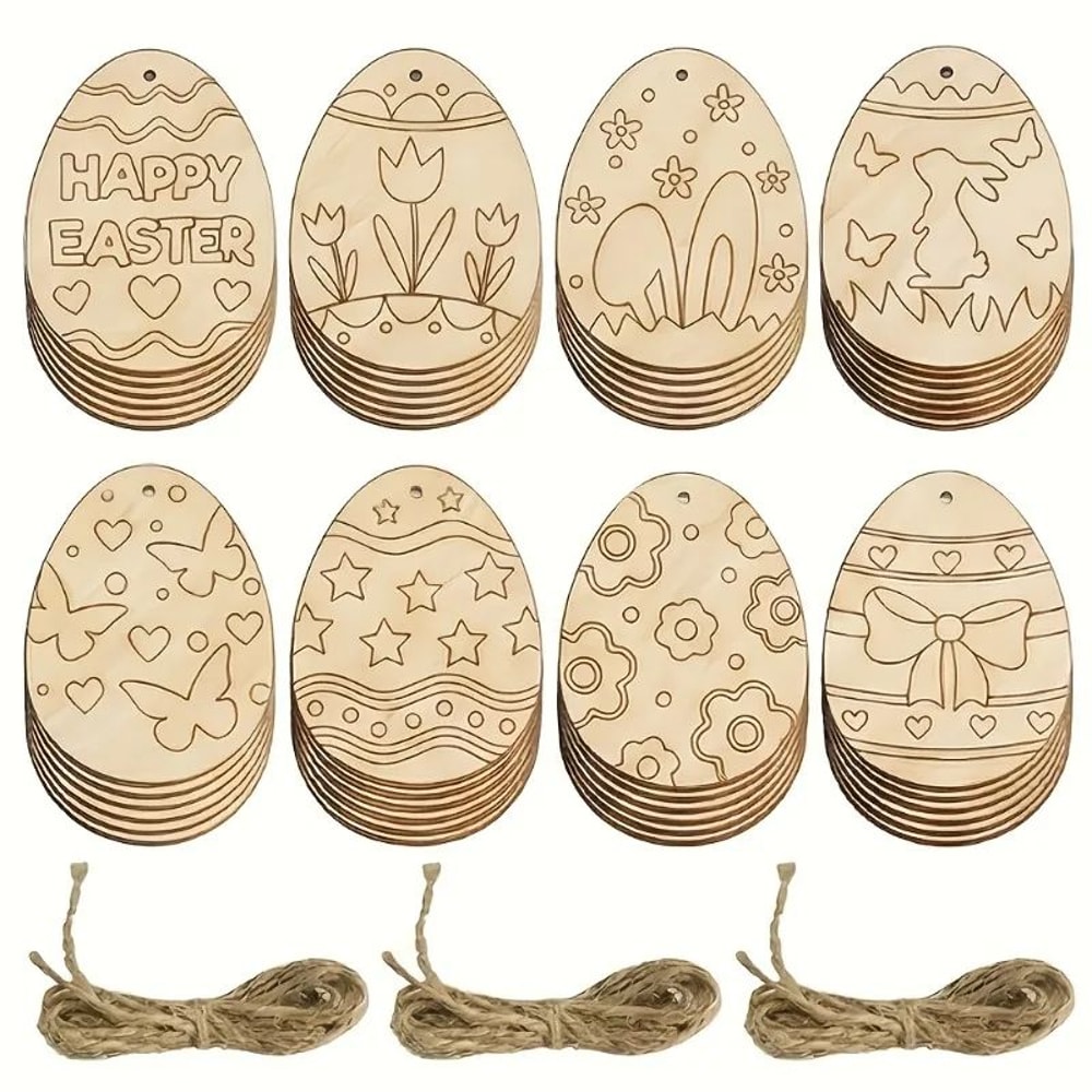 Premium 24Piece DIY Wooden Easter Egg Cutouts Paintable Hanging Ornaments Wood Tags For Spring De 4